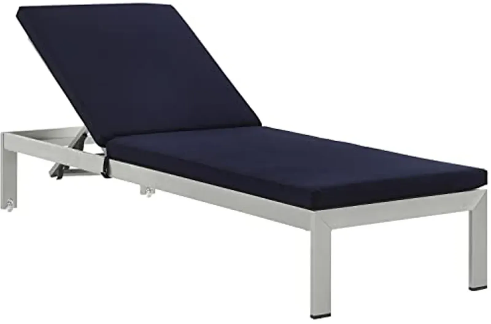 Modway Shore Outdoor Patio Aluminum Chaise Lounge Chair with Cushions, Silver Navy