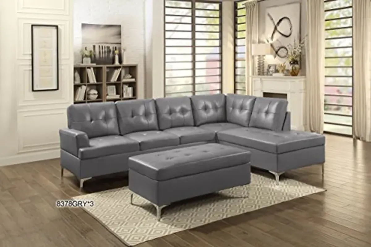 Homelegance Barrington 109" x 108" PU Leather Chaise Sofa, Gray