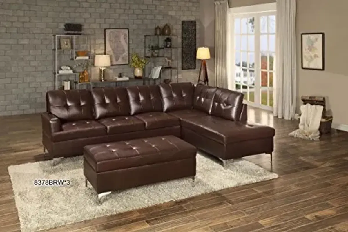 Homelegance Barrington 109" x 108" PU Leather Chaise Sofa, Brown