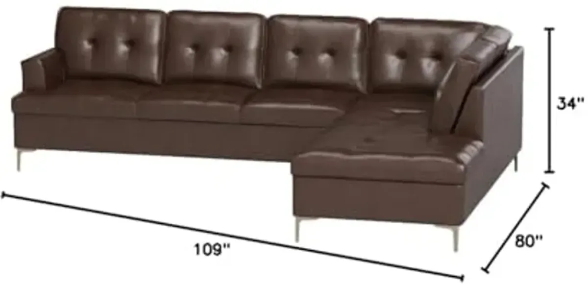 Homelegance Barrington 109" x 108" PU Leather Chaise Sofa, Brown