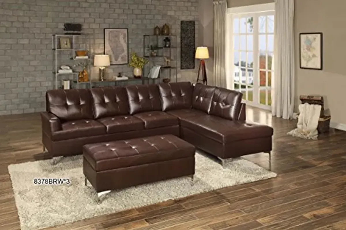 Homelegance Barrington 109" x 108" PU Leather Chaise Sofa, Brown