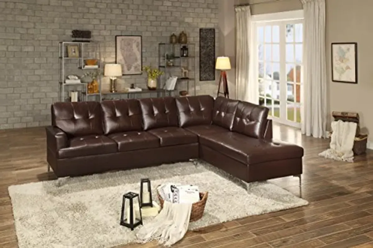 Homelegance Barrington 109" x 108" PU Leather Chaise Sofa, Brown