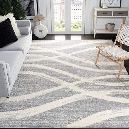 SAFAVIEH Adirondack Collection 9' x 12' Grey / Cream ADR125B Modern Wave Distressed Non-Shedding Living Room Bedroom Dining Home Office Area Rug