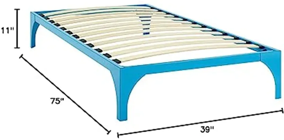 Modway Ollie Steel Modern Twin Platform Bed Frame Mattress Foundation with Slat Support in Light Blue