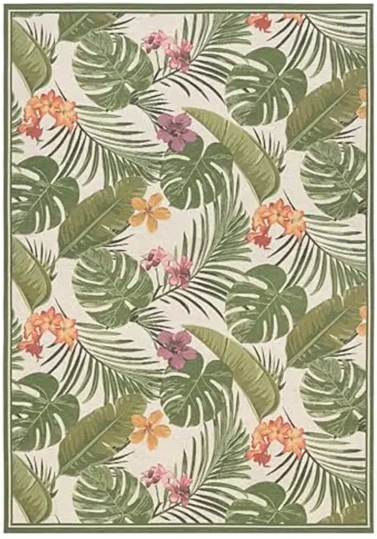 Couristan Dolce Outdoor Area Rug - Flowering Fern 5'3" x 7'6" in Ivory and Hunter Green, Hose Washable, Pet Friendly, Patio and Home Decor
