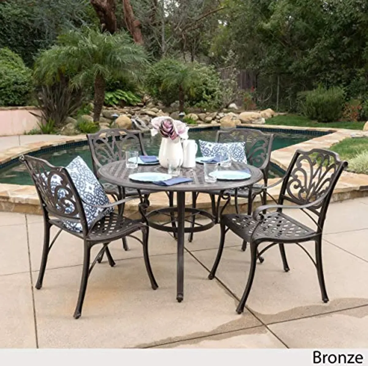 Christopher Knight Home Alfresco Outdoor Cast Aluminum Circular Dining Set, 5-Pcs Set, Bronze