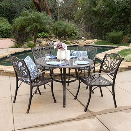 Christopher Knight Home Alfresco Outdoor Cast Aluminum Circular Dining Set, 5-Pcs Set, Bronze