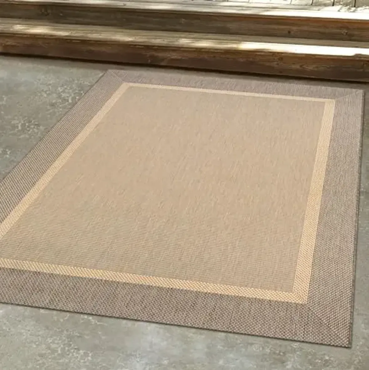 Couristan Recife Indoor Outdoor Rug - Stria Texture 8'6" Square in Natural and Coffee, Hose Washable, Low Pile, Pet- Kid Friendly Home Decor for Living Room, Patio Furniture Set, Kitchen