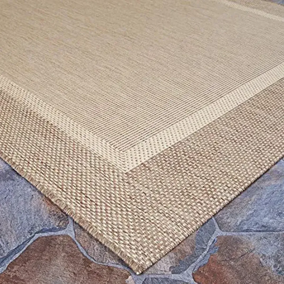 Couristan Recife Indoor Outdoor Rug - Stria Texture 8'6" Square in Natural and Coffee, Hose Washable, Low Pile, Pet- Kid Friendly Home Decor for Living Room, Patio Furniture Set, Kitchen