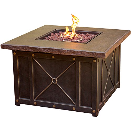 Hanover Summer Nights Outdoor Patio 40000 BTU Square Fire Pit Table, SUMMRNGHT1PCFP