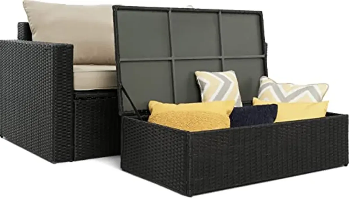 Serta Brown Resin Outdoor Patio Furniture Collection, Storage Sofa & Coffee Table Set, Black Wicker