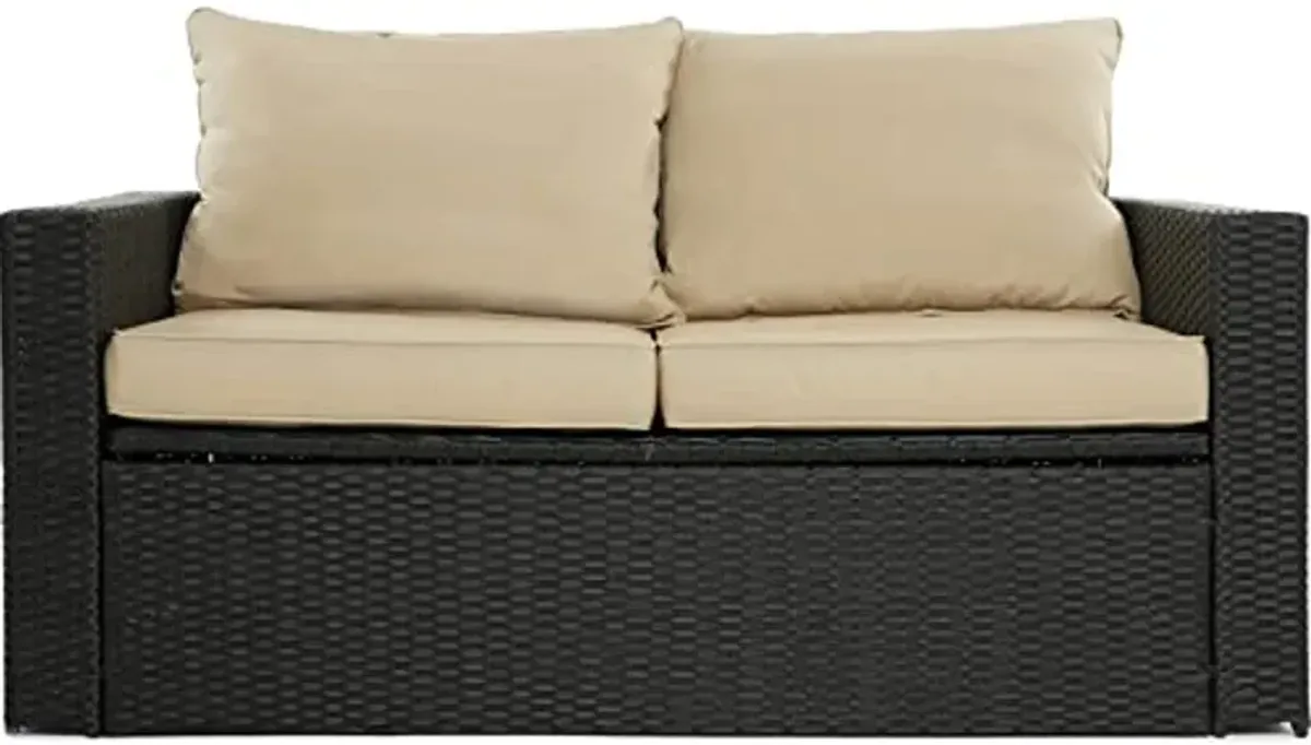 Serta Brown Resin Outdoor Patio Furniture Collection, Storage Sofa & Coffee Table Set, Black Wicker