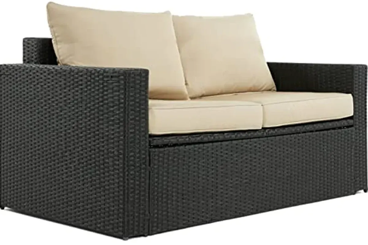 Serta Brown Resin Outdoor Patio Furniture Collection, Storage Sofa & Coffee Table Set, Black Wicker