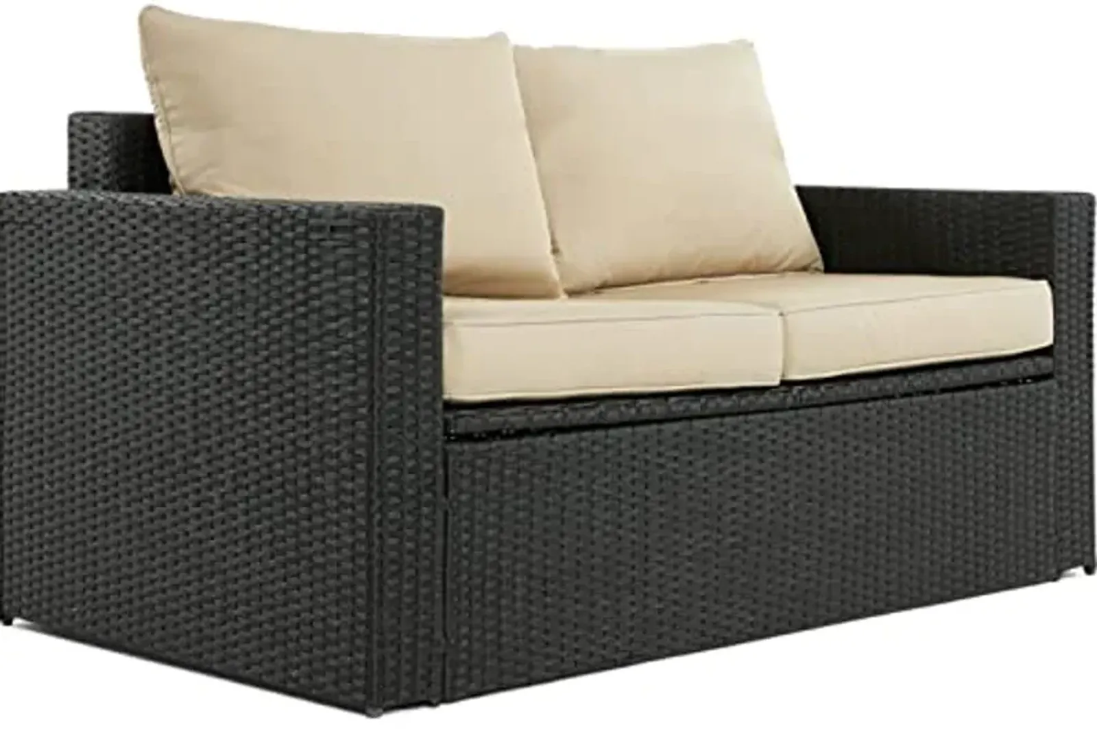 Serta Brown Resin Outdoor Patio Furniture Collection, Storage Sofa & Coffee Table Set, Black Wicker