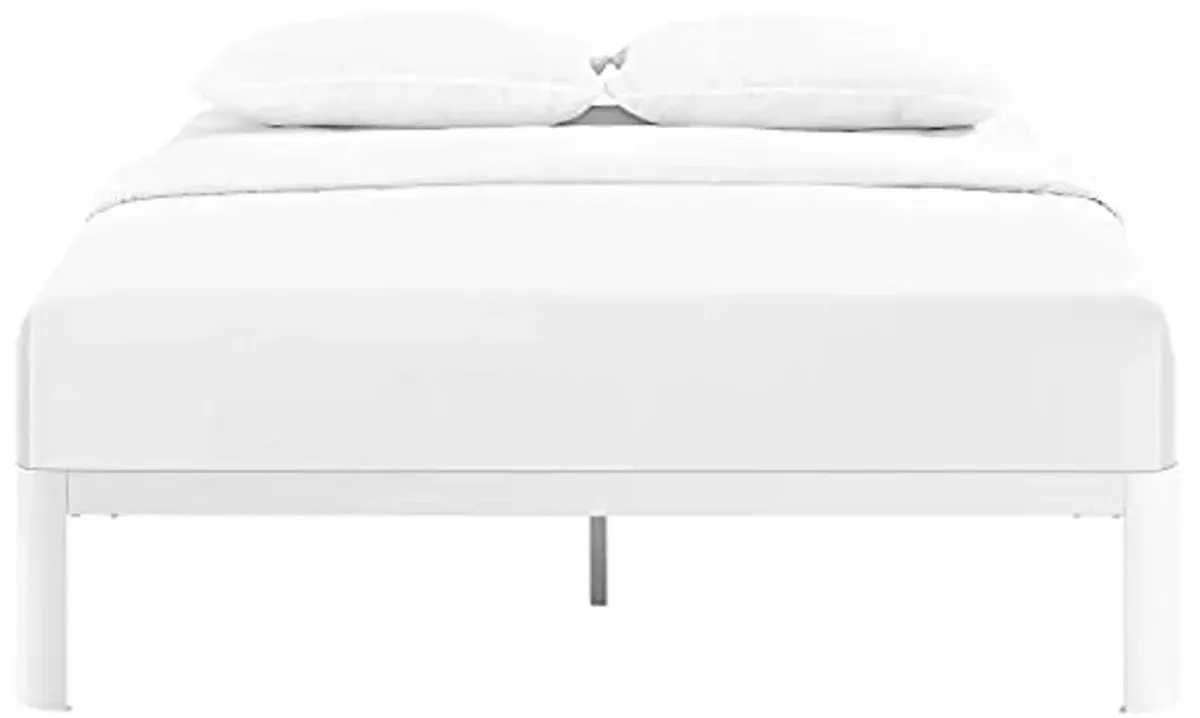 Modway Corinne Steel Modern Mattress Foundation Full Bed Frame with Wood Slat Support in White