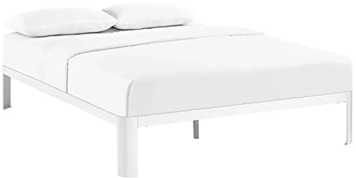 Modway Corinne Steel Modern Mattress Foundation Full Bed Frame with Wood Slat Support in White