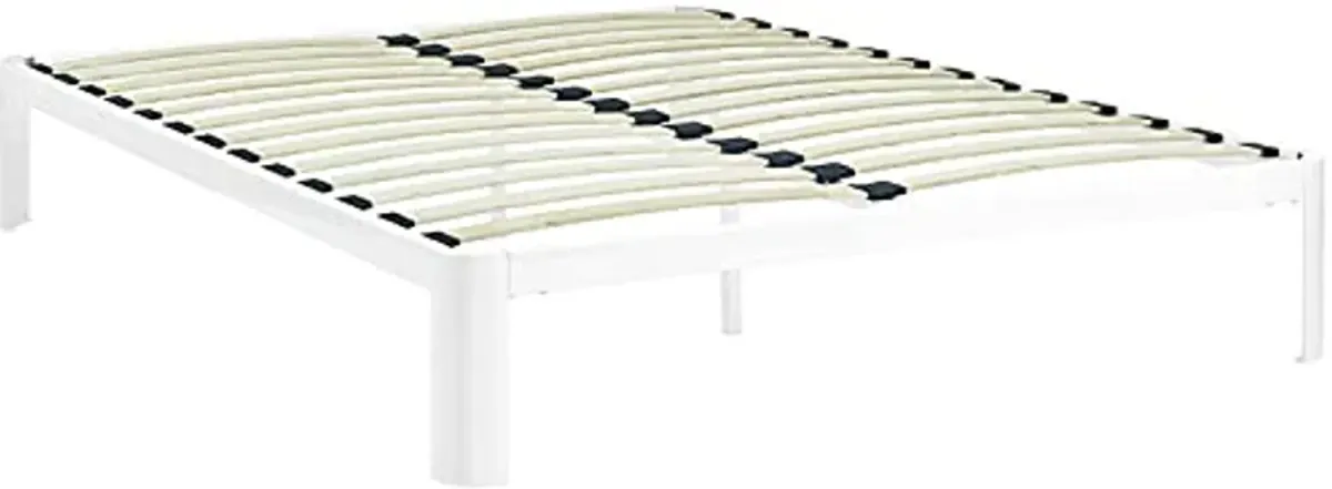 Modway Corinne Steel Modern Mattress Foundation Full Bed Frame with Wood Slat Support in White