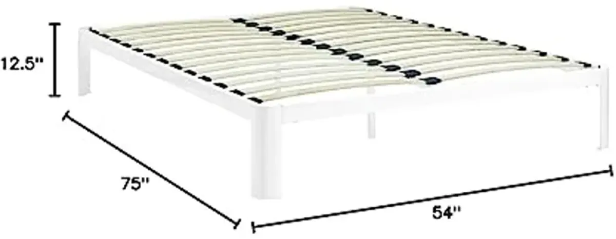 Modway Corinne Steel Modern Mattress Foundation Full Bed Frame with Wood Slat Support in White