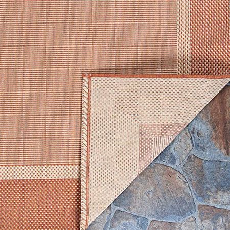 Couristan Recife Indoor/Outdoor Area Rug for Patios, Decks, Kitchens and Laundry Rooms, All-Weather, Pet-Friendly and Easy to Clean, Stria Texture Pattern in Natural-Terracotta, 7'6" Square
