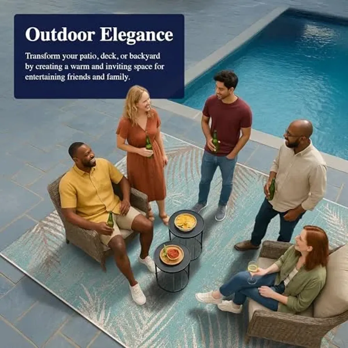 Couristan Monaco Outdoor Area Rug - Tropical Palms 5'3" x 7'6" in Aqua Blue, Flatwoven, Durable, Easy to Clean Rug for Patio, Mudroom Or Kitchen Decor