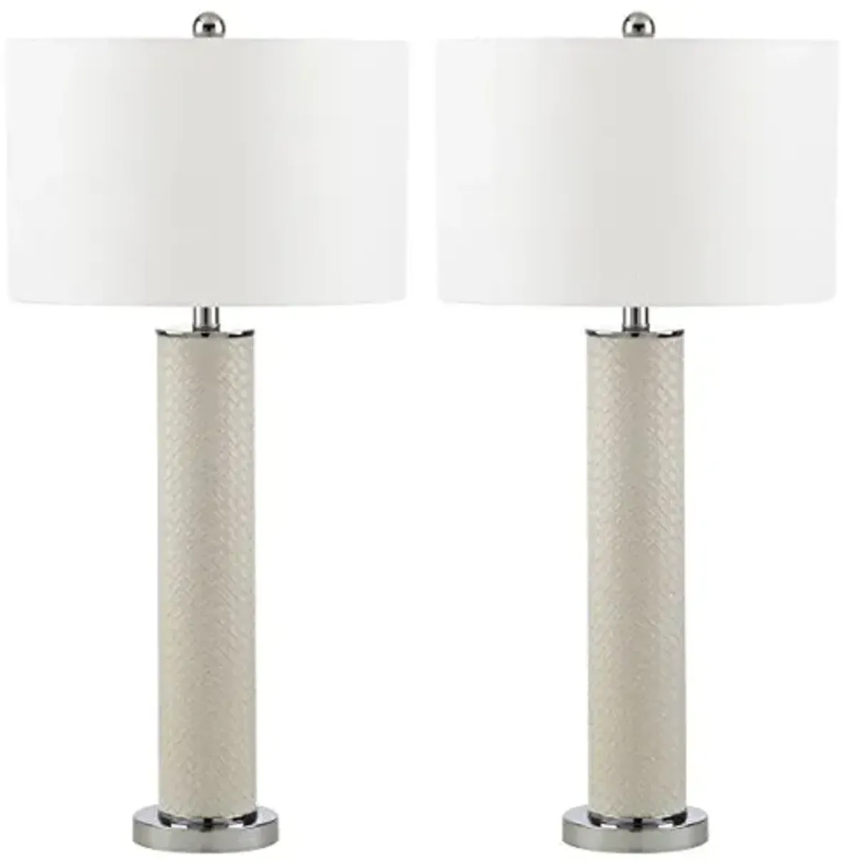 SAFAVIEH Lighting Collection Ollie Modern Contemporary Cream Faux Woven Leather 32-inch Bedroom Living Room Home Office Desk Nightstand Table Lamp Set of 2 (LED Bulbs Included)