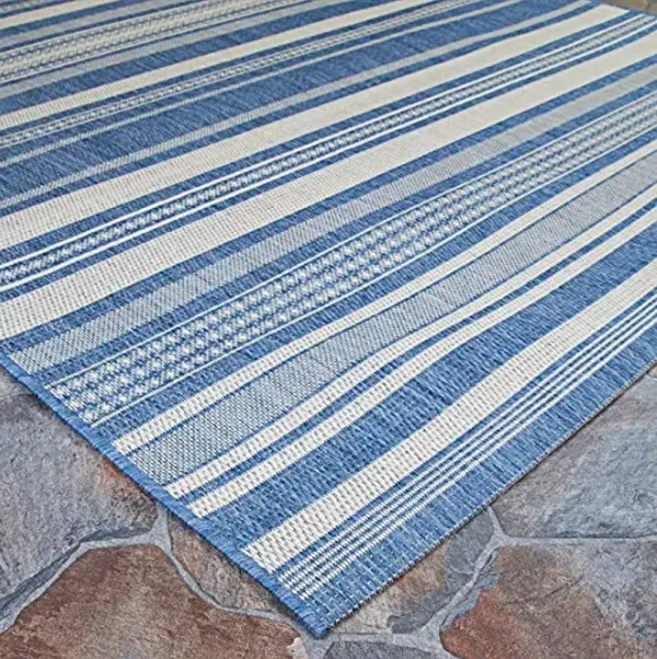 Couristan Recife Indoor Outdoor Rug - Gazebo Stripe 2' x 3'7" Mat in Champagne and Blue, Low Pile, Hose Washable, Pet- Kid Friendly Home Decor for Living Room, Patio Furniture Set, Kitchen
