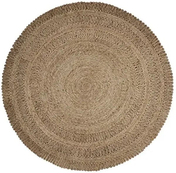 LR Home Natural Jute 6ft Round Area Rug for Home Decor | Braided Rugs for Living Room, Bedroom, Playroom | Bohemian Farmhouse Scalloped Indoor Rug for Room Decor | Gray/Brown