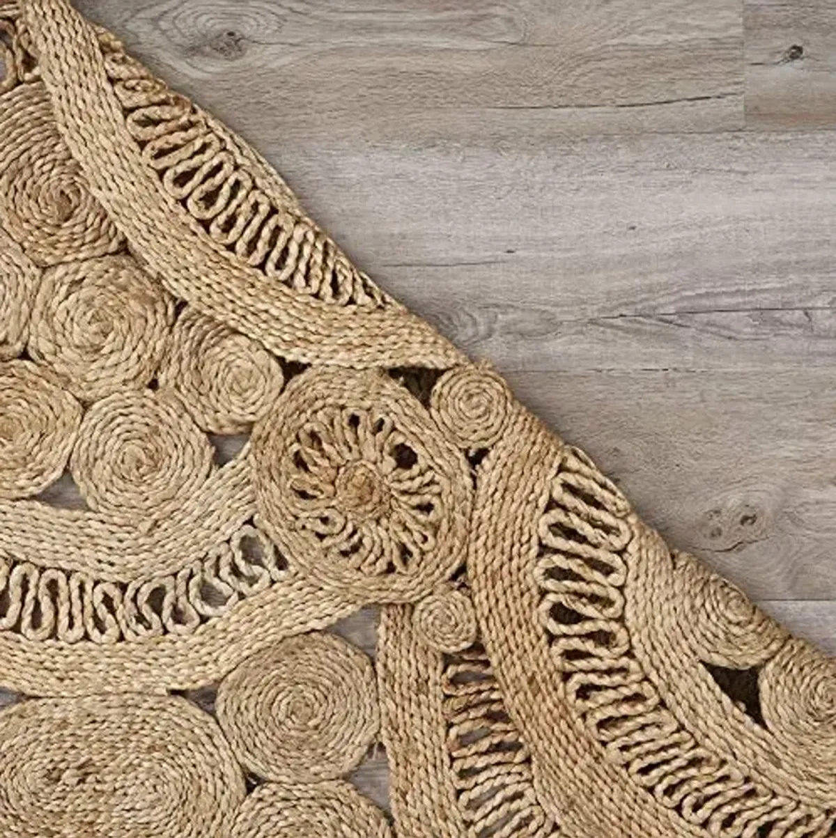 LR Home Natural Jute 8ft Round Area Rug for Home Decor | Braided Rugs for Living Room, Bedroom, Playroom | Bohemian Farmhouse Indoor Carpet for Room Decor | Natural/Brown