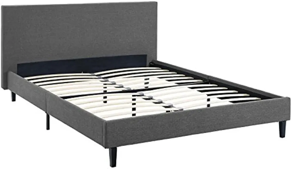 Modway Anya Upholstered Gray Full Platform Bed with Wood Slat Support