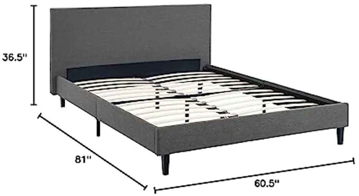 Modway Anya Upholstered Gray Full Platform Bed with Wood Slat Support