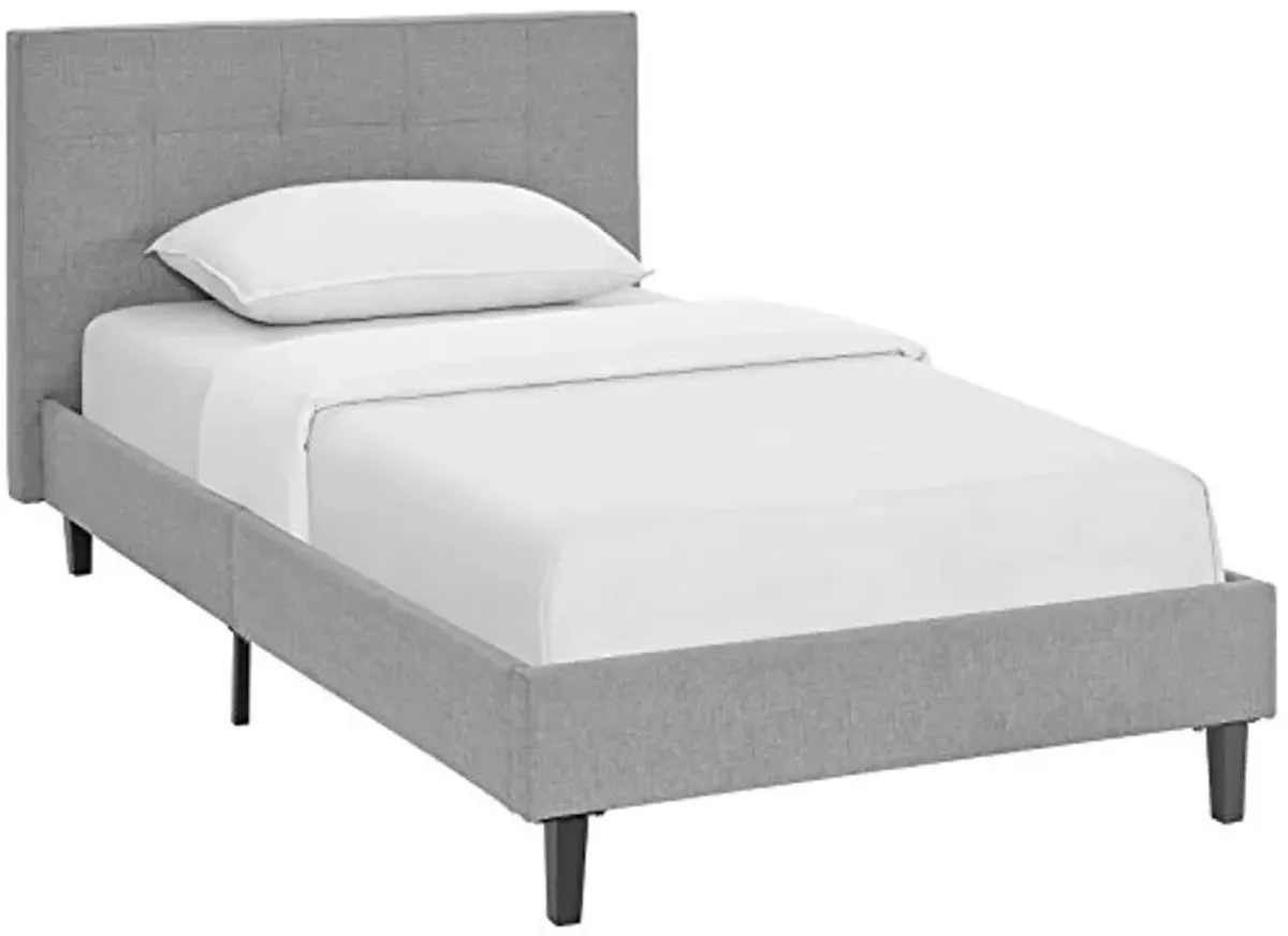 Modway Linnea Upholstered Light Gray Twin Platform Bed with Wood Slat Support