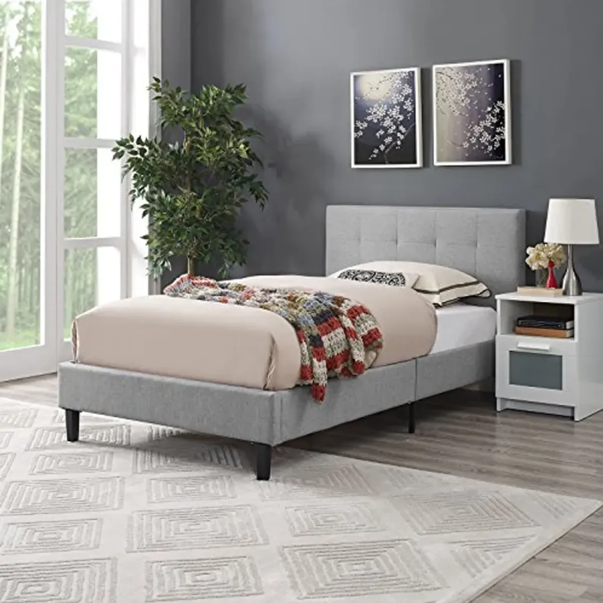 Modway Linnea Upholstered Light Gray Twin Platform Bed with Wood Slat Support