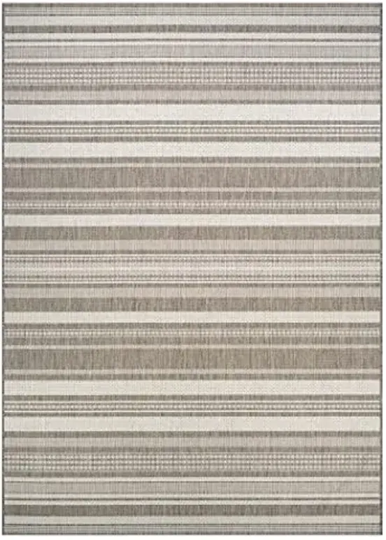 Couristan Recife Indoor Outdoor Rug - Gazebo Stripe 5'10" x 9'2" Rectangle in Champagne and Taupe, Low Pile, Hose Washable, Pet- Kid Friendly Home Decor for Living Room, Patio Furniture Set, Kitchen
