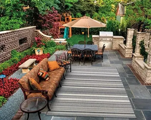 Couristan Recife Indoor Outdoor Rug - Gazebo Stripe 3'9" x 5'5" Rectangle in Champagne and Grey, Low Pile, Hose Washable, Pet- Kid Friendly Home Decor for Living Room, Patio Furniture Set, Kitchen