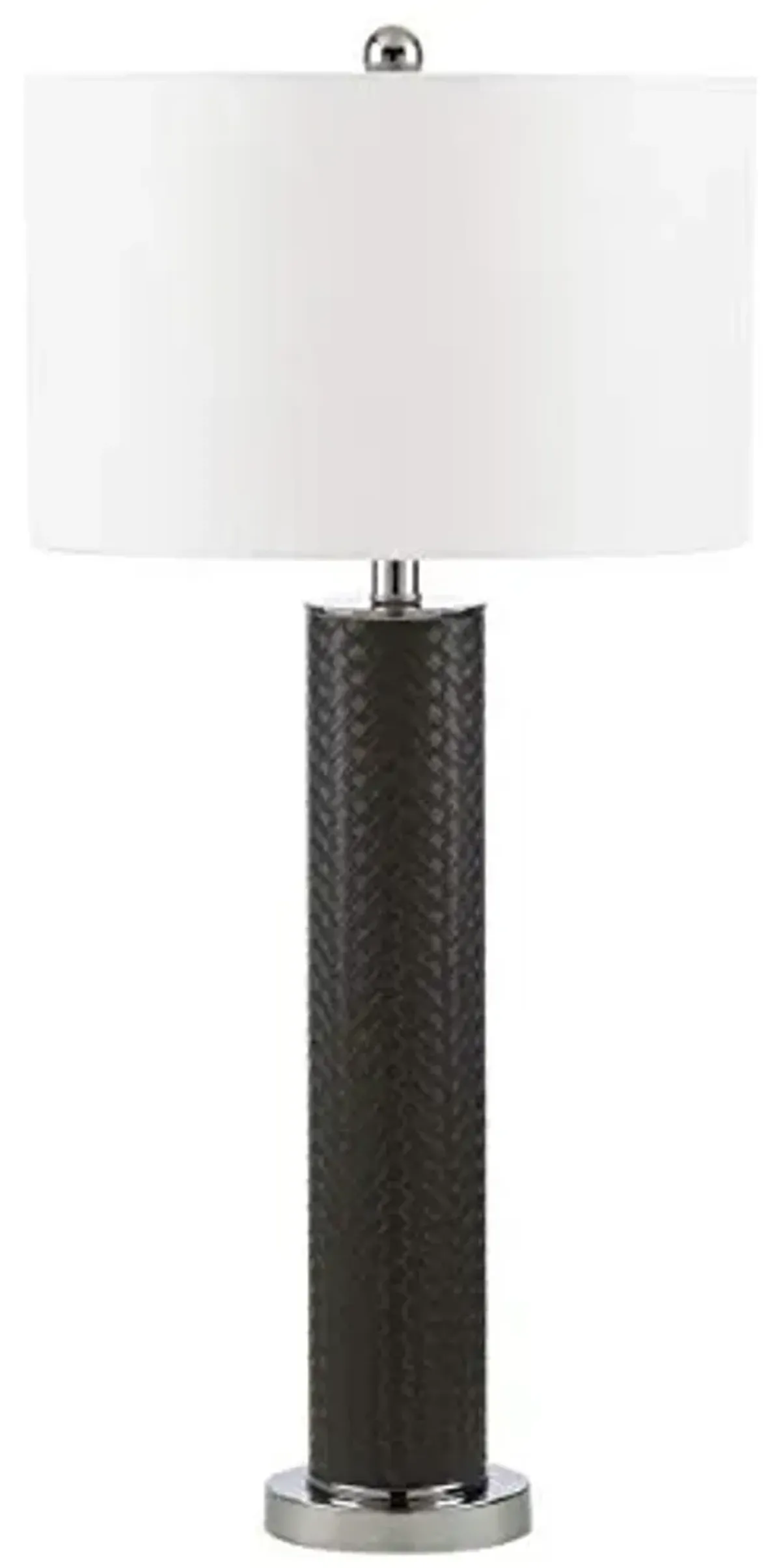 SAFAVIEH Lighting Collection Ollie Modern Contemporary Grey Faux Woven Leather 32-inch Bedroom Living Room Home Office Desk Nightstand Table Lamp Set of 2 (LED Bulbs Included)