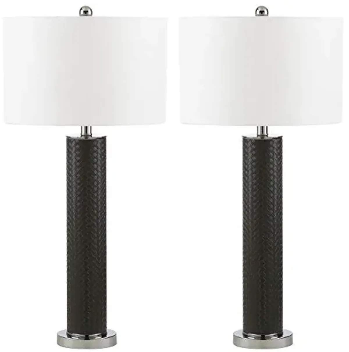 SAFAVIEH Lighting Collection Ollie Modern Contemporary Grey Faux Woven Leather 32-inch Bedroom Living Room Home Office Desk Nightstand Table Lamp Set of 2 (LED Bulbs Included)