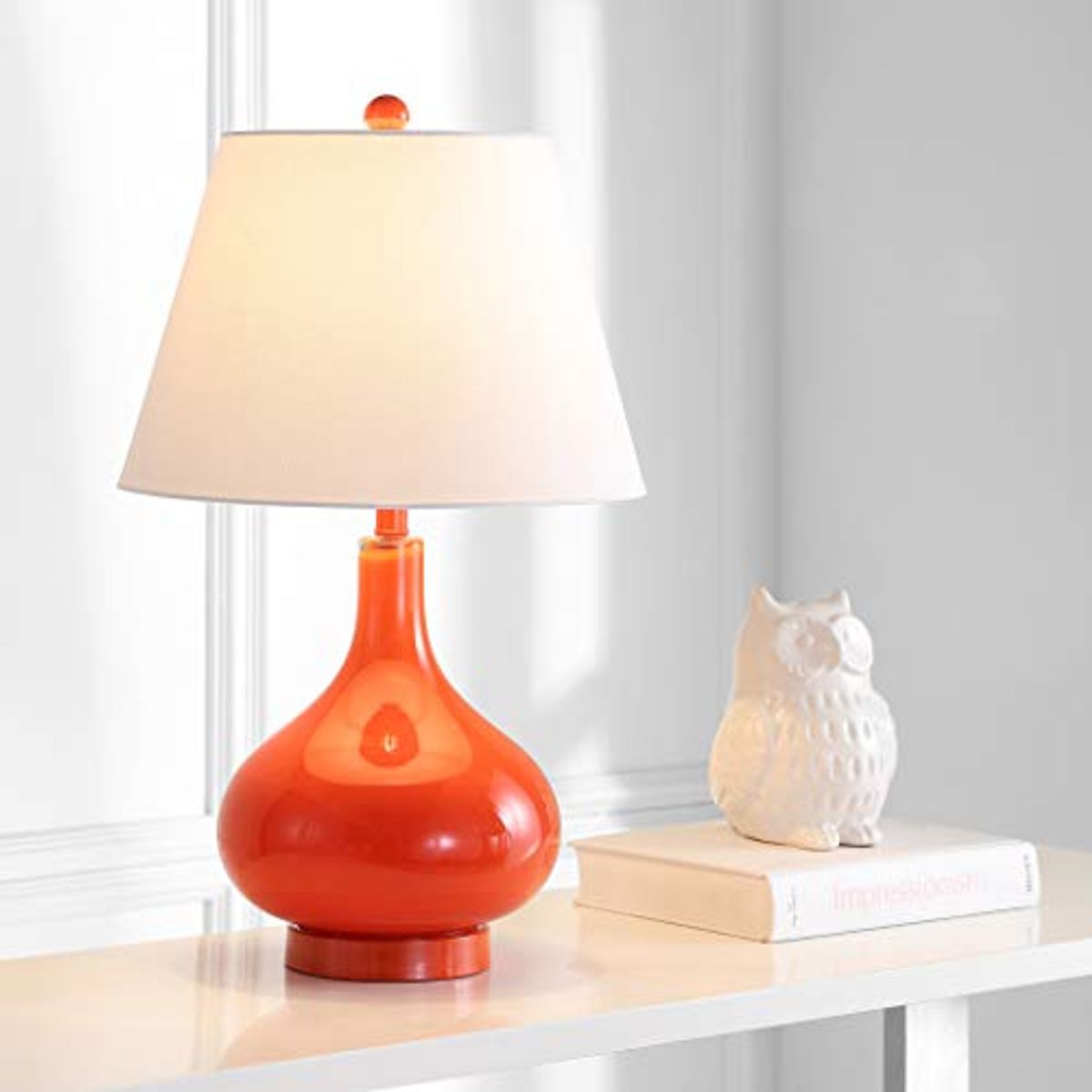 SAFAVIEH Lighting Collection Amy Modern Contemporary Blood Orange Gourd Glass 24-inch Bedroom Living Room Home Office Desk Nightstand Table Lamp (LED Bulbs Included)