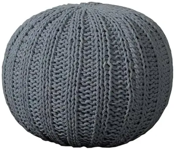 LR Home Gray Cableknit All-Natural Cotton Round Ottoman for Home Décor Hand-Made Casual Foot Rest for Bedroom & Living Room Decor 20 x 20 x 16 Stuffed Pouf for Seating
