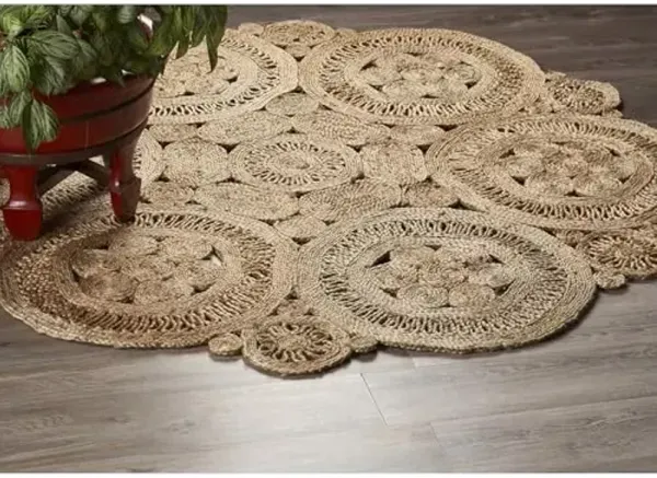 LR Home Natural Jute 6ft Round Area Rug for Home Decor | Braided Rugs for Living Room, Bedroom, Playroom | Bohemian Farmhouse Scalloped Indoor Rug for Room Decor | Natural/Brown
