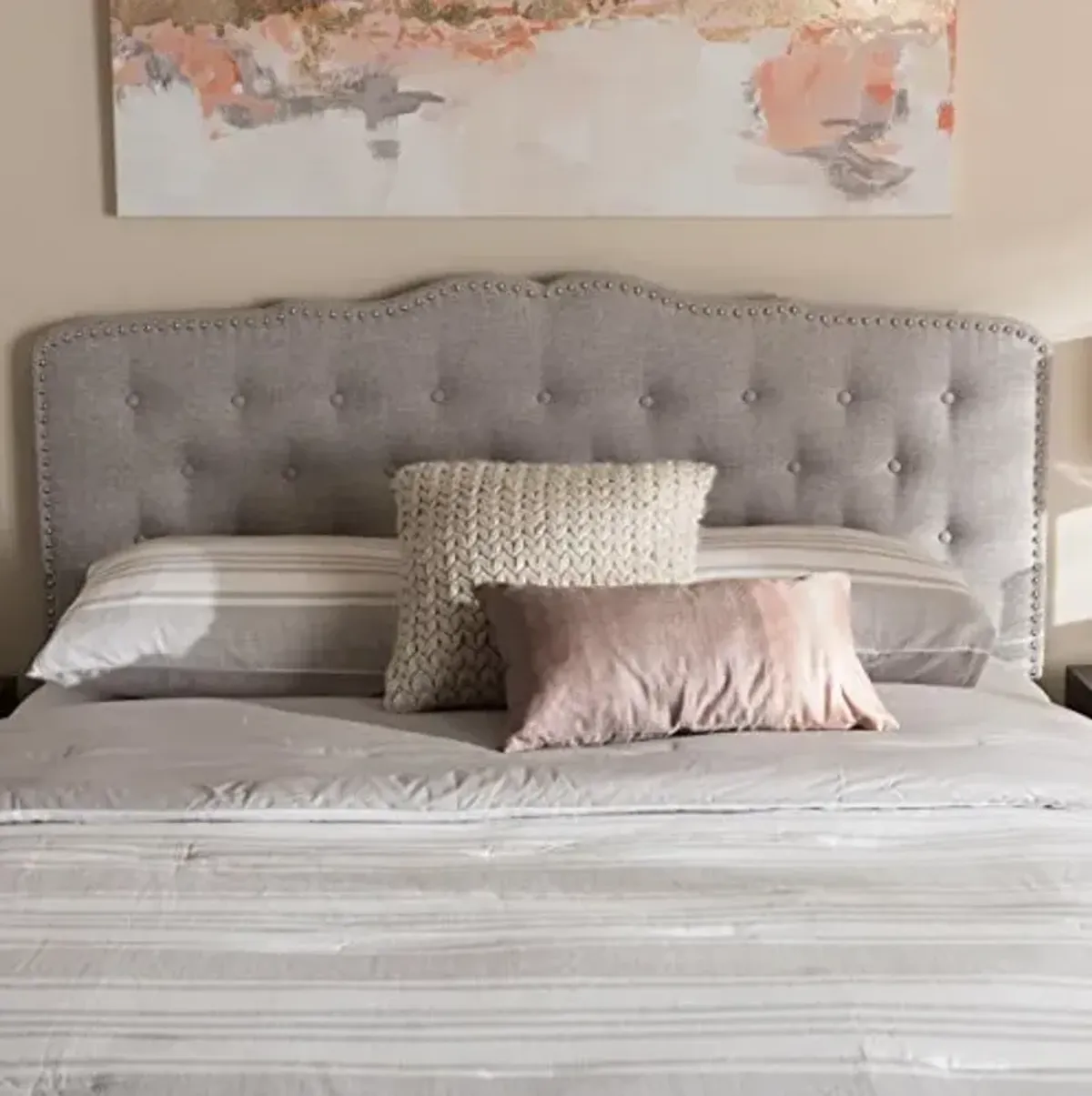 Baxton Studio Karessa Modern & Contemporary Greyish Beige Fabric King Size Headboard (424-7278-AMZ)