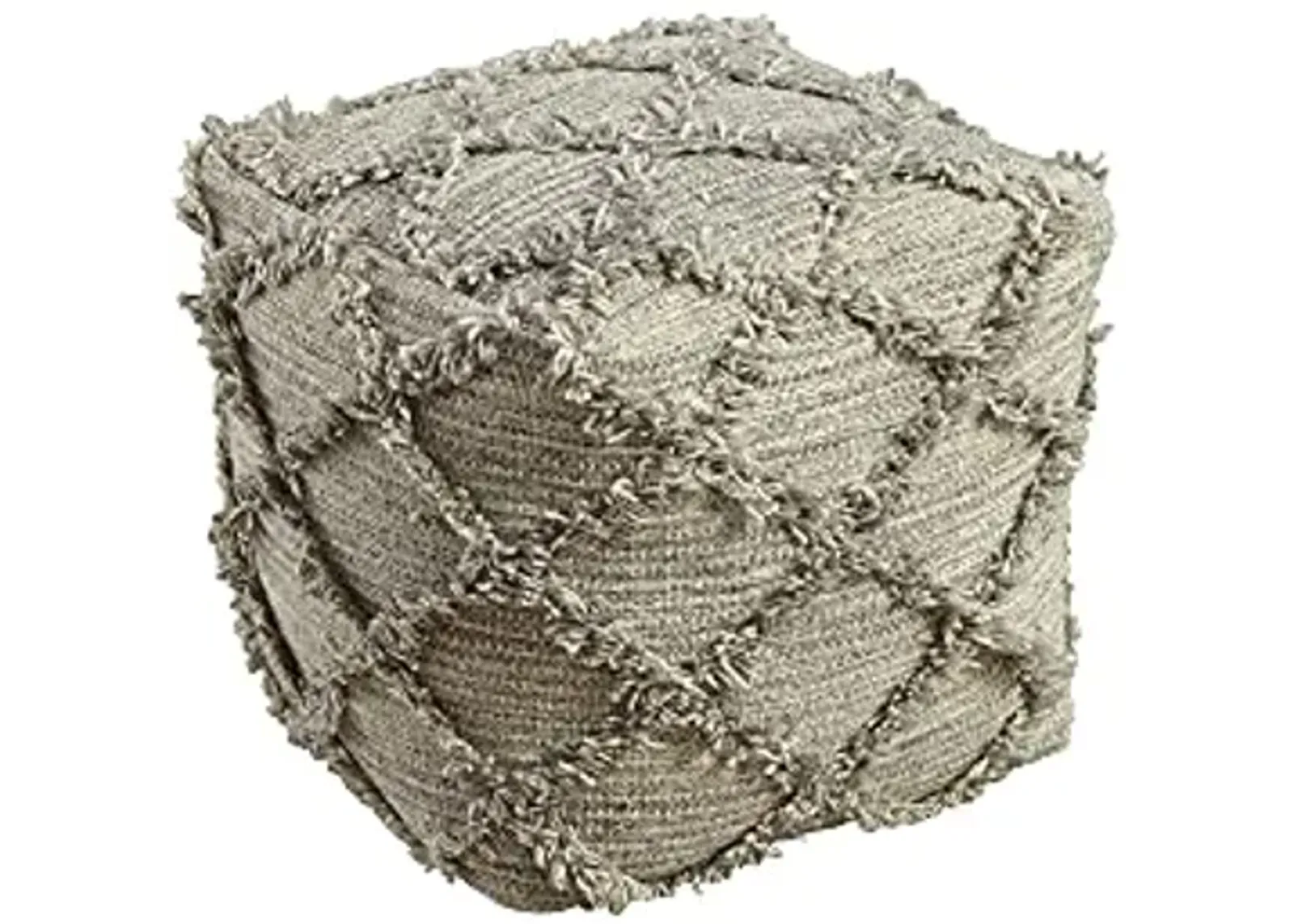 Signature Design by Ashley Adelphie Chevron Natural Wool Pouf, 16 x 16 In, Neutral Gray