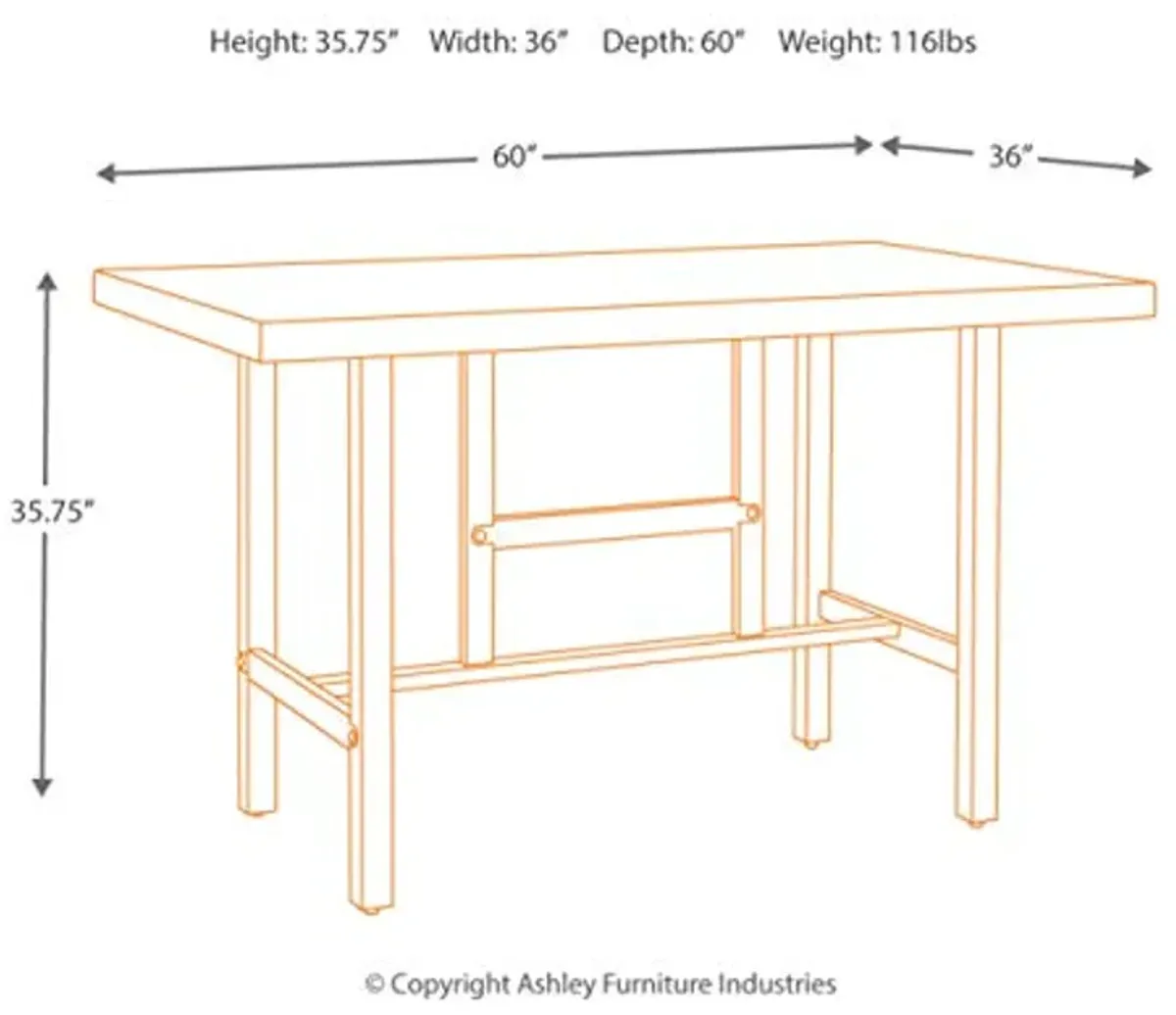 Signature Design by Ashley Kavara Modern Industrial Counter Height Dining Room Table, Medium Brown