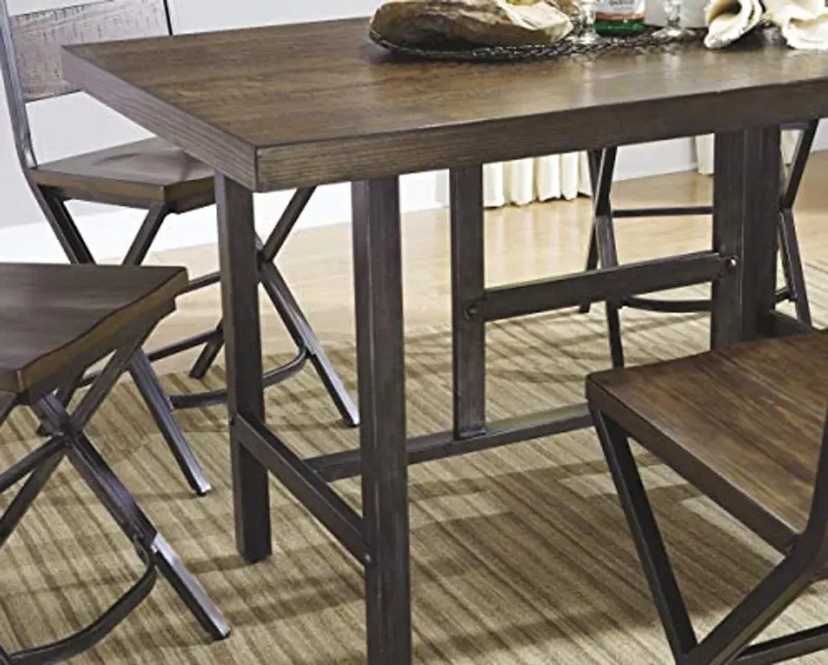 Signature Design by Ashley Kavara Modern Industrial Counter Height Dining Room Table, Medium Brown