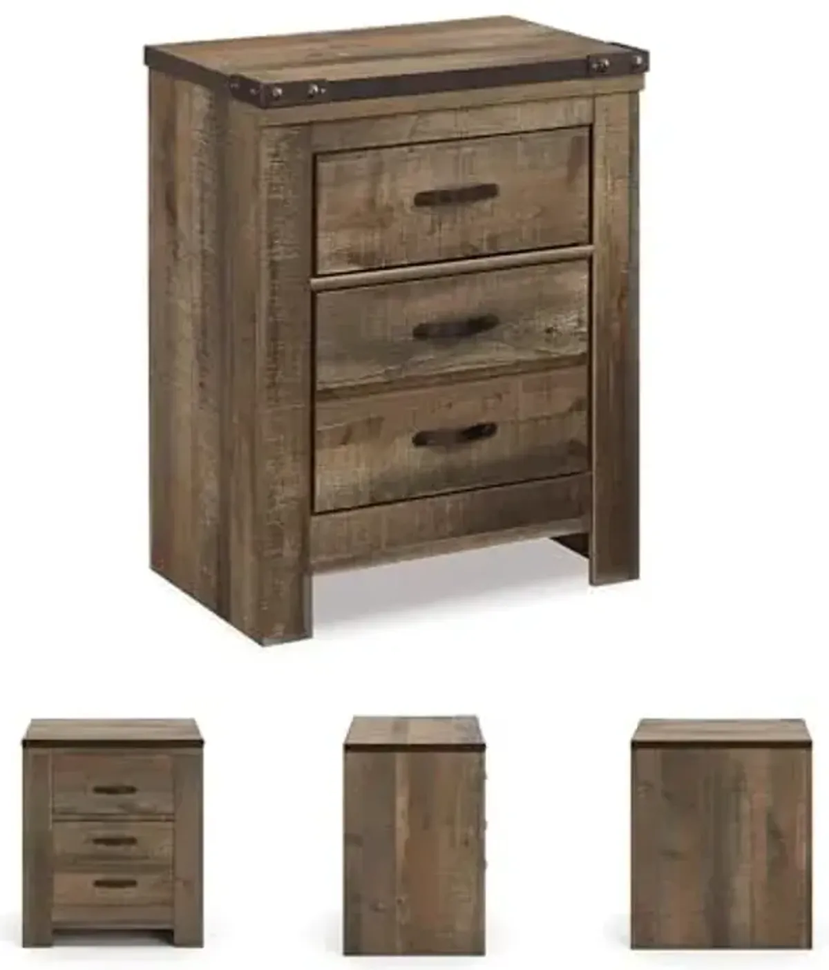 Signature Design by Ashley Trinell Rustic 2 Drawer Nightstand with USB Charging Stations, 29.65" Tall, Warm Brown
