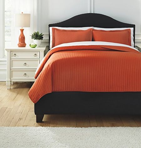 Signature Design by Ashley Raleda 3 Piece Channel Stitched King Coverlet Set with 2 Pillow Shams, King, Orange