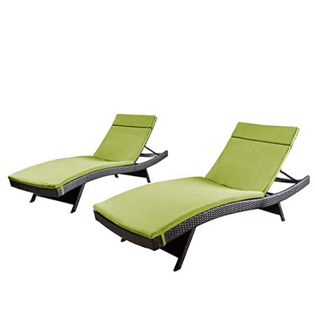 Christopher Knight Home Salem Outdoor Wicker Adjustable Chaise Lounges with Cushions, 2-Pcs Set, Multibrown / Bright Green