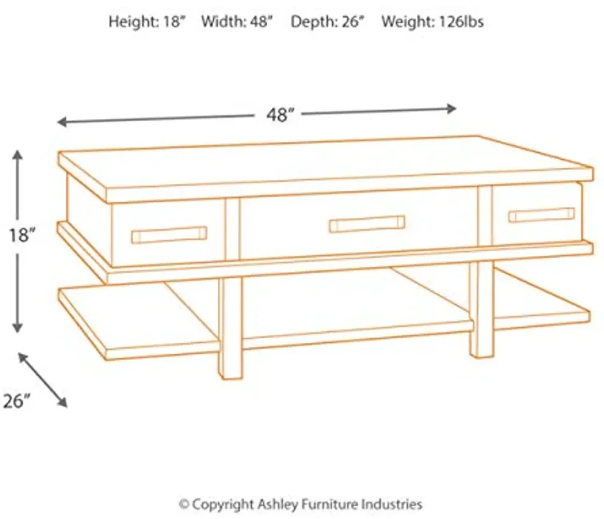 Signature Design by Ashley Stanah Rustic Rectangular Lift Top Coffee Table with 2 Drawers, Floor Shelf for Storage, Brown with Distressed Finish