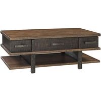 Signature Design by Ashley Stanah Rustic Rectangular Lift Top Coffee Table with 2 Drawers, Floor Shelf for Storage, Brown with Distressed Finish