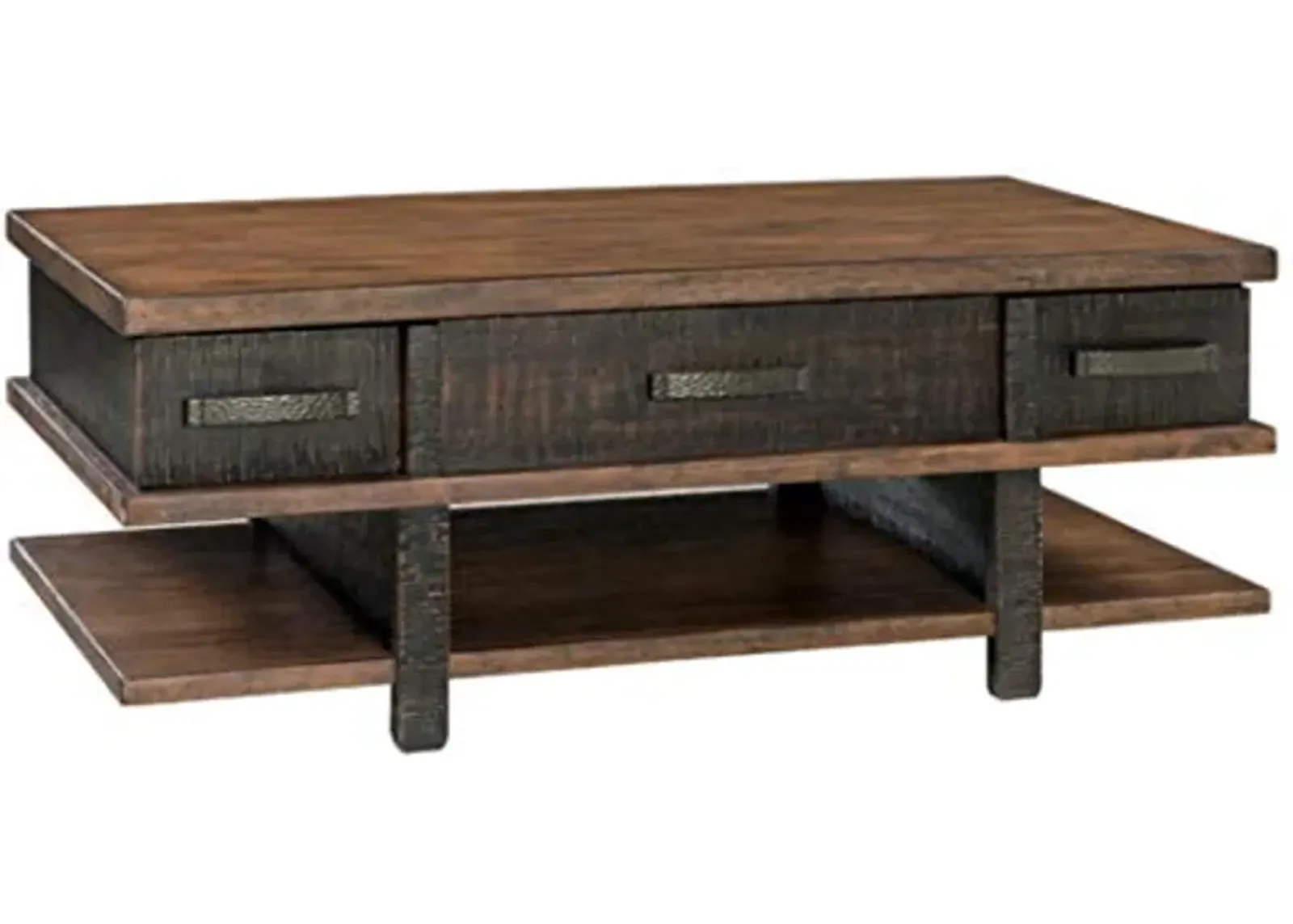 Signature Design by Ashley Stanah Rustic Rectangular Lift Top Coffee Table with 2 Drawers, Floor Shelf for Storage, Brown with Distressed Finish