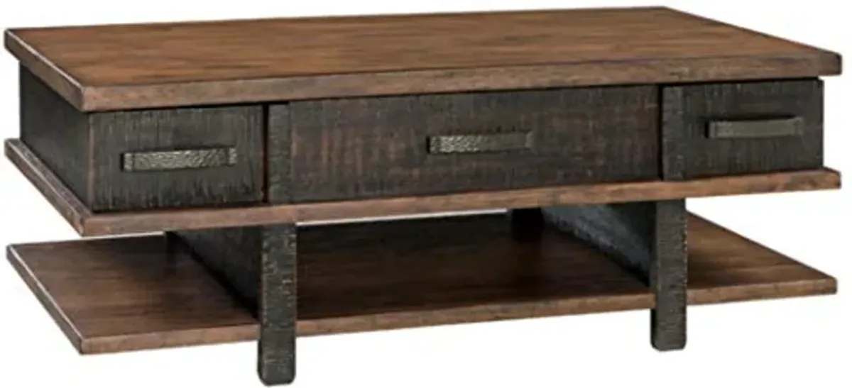 Signature Design by Ashley Stanah Rustic Rectangular Lift Top Coffee Table with 2 Drawers, Floor Shelf for Storage, Brown with Distressed Finish